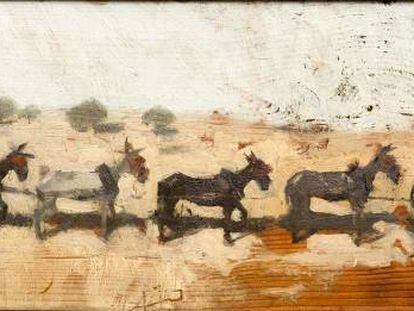 El óleo sobre madera 'Carro amb vuit mules de tir' (1889), de Ramon Casas, fruto de una de las excursiones que hizo con Rusiñol.