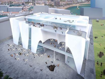 Imagen virtual del edificio proyectado por el arquitecto Toyo Ito para un Hermitage en el puerto de Barcelona.