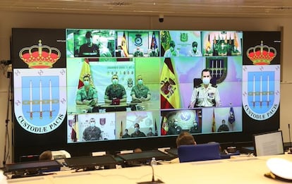 Videoconferencia del Rey con los destacamentos de las Fuerzas Armadas