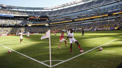 Los jugadores haitianos en el MetLife Stadium, antes del partido contra Ecuador.