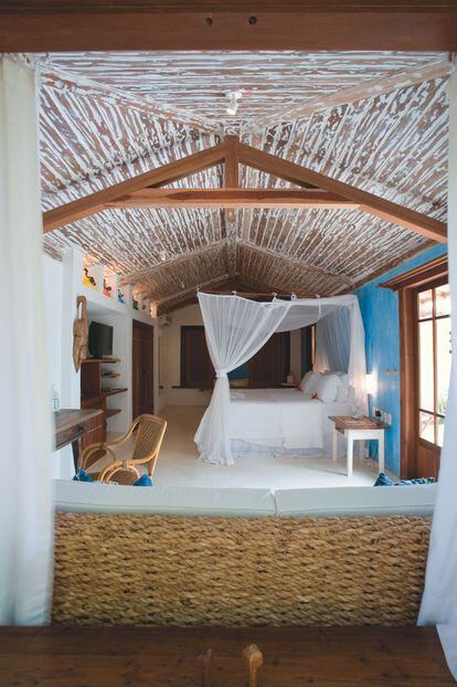 Una de las habitaciones de la Pousada Estrela d'Agua, en Trancoso (Bahía, Brasil).