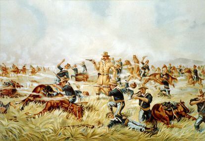 Recreación pictórica de 1899 de la última fase de la batalla de Little Bighorn.
