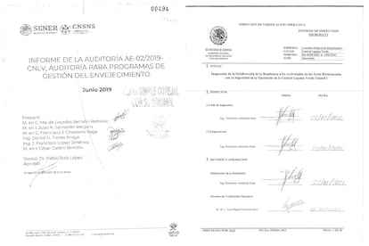 Facsímiles de una auditoría y una inspección realizadas a la central nuclear Laguna Verde por la Comisión Nacional de Seguridad Nuclear y Salvaguardas.
