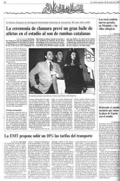 P&aacute;gina de EL PA&Iacute;S del 27 de julio de 1992.