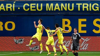 Gerard Moreno celebra su gol ante el Madrid este sábado en La Cerámica.