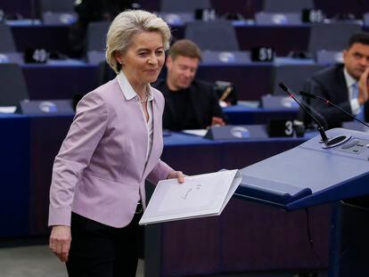 La presidenta de la Comisión Europea, Ursula von der Leyen, este miércoles en el Parlamento Europeo.