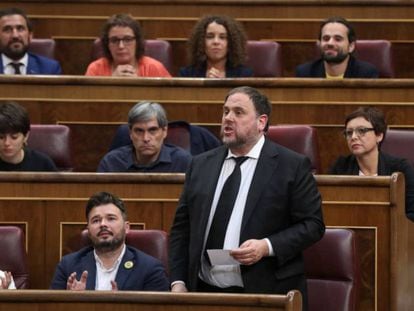 Oriol Junqueras, el pasado mayo en el Congreso de los Diputados. En vídeo, declaraciones de Casado pidiendo que se investigue la decisión de la Abogacía del Estado.