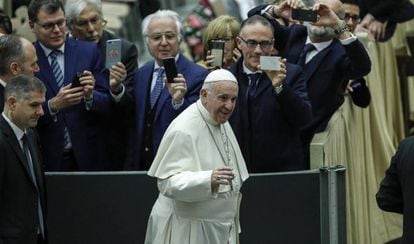 El papa Francisco, este miércoles en la sala Nervi, en el Vaticano.