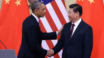 El presidente de EE UU, Barack Obama, con el presidente chino Xi Jinping. 