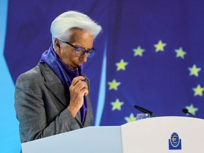 La presidenta del BCE, Christine Lagarde, en rueda de prensa