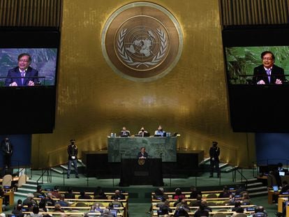 El presidente de Colombia, Gustavo Petro, se dirige al resto de líderes en la Asamblea General de la ONU, este martes en Nueva York.