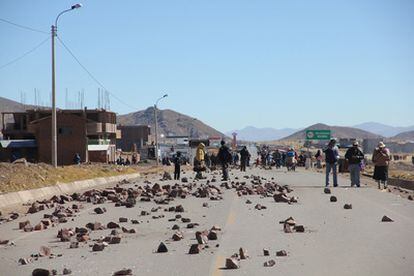 Manifestación el sábado en Juliaca, en la frontera entre Perú y Bolivia