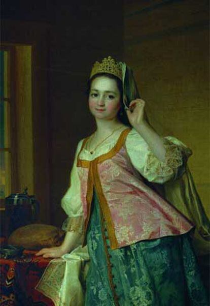 Retrato de Agafia Dimitrievna (Agasha) Levitskaya realizado por su padre, el artista Dimitri Levitski (1735-1822), en 1785.