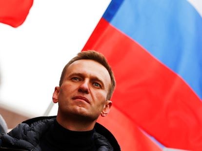 El político opositor ruso, Alexéi Navalni, en una marcha en recuerdo del disidente Boris Nemtsov, en Moscú el 24 de febrero de 2019.