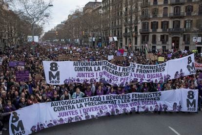 Manifestacion del Día internacional de la Mujer, en Barcelona.