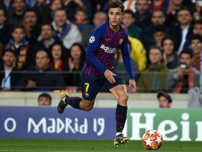 Coutinho, en el partido de vuelta de los cuartos de final ante el United.