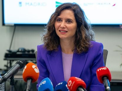 La presidenta de la Comunidad de Madrid, Isabel Díaz Ayuso, durante la presentación de la nueva gala del Teatro Real, el pasado lunes en Nueva York