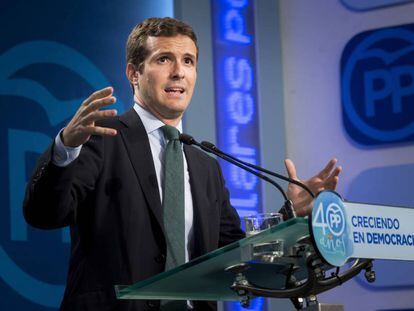 Pablo Casado, durante su intervenci&oacute;n de este lunes. 