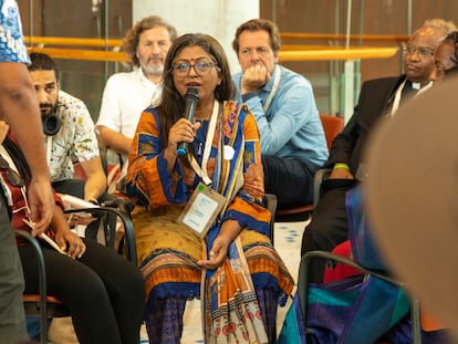 Monira Rahman hace una intervención durante la Cumbre de Bienestar, celebrada en Bilbao a principios de junio.