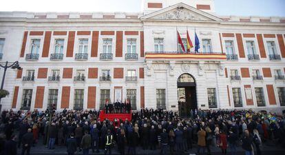 La sede de presidencia de la Comunidad de Madrid, en la Puerta del Sol, donde se ha celebrado el homenaje a las víctimas del 11M.