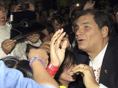 Rafael Correa, en el Palacio de Vistalegre en Madrid.