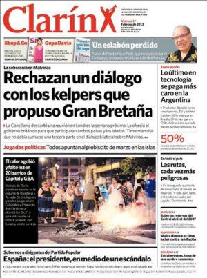 La portada de Clarín recoge el escándalo