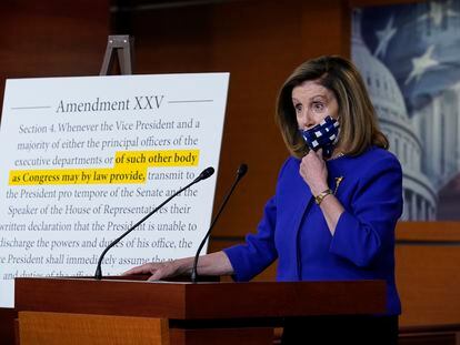 La presidenta de la Cámara de Representantes, la demócrata Nancy Pelosi, este viernes.