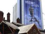 A poster of Real Madrid&#039;s Gareth Bale is displayed in Cardiff city centre