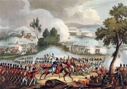 Ilustración de Thomas Sutherland que representa al Ejército británico durante la batalla de Waterloo el 18 de junio de 1815.