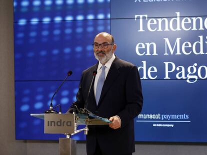 En la imagen: Fernando Abril-Martorell, presidente de Indra. Vídeo: presentación de la décima edición del X Informe de Tendencias de Medios de Pago, elaborado por Minsait Payments