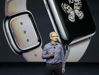 Tim Cook, director ejecutivo de Apple, durante la presentación del Apple Watch