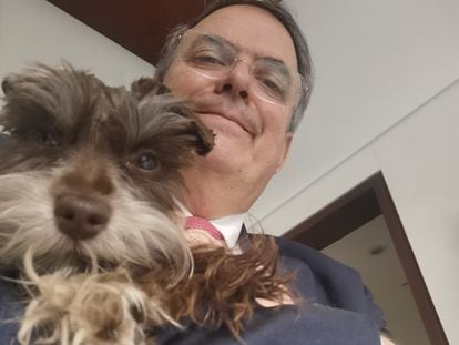 El canciller mexicano, Marcelo Ebrard, junto a su perra Luna, en una foto difundida en redes sociales el 17 de junio de 2022.