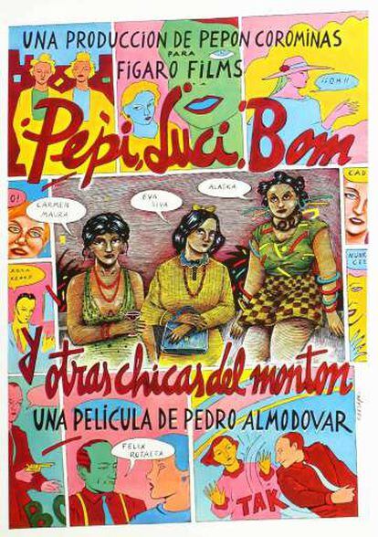 Cartel de la película 'Pepi, Luci, Bom y otras chicas del montón', de Pedro Almodóvar, ilustrado por Ceesepe.