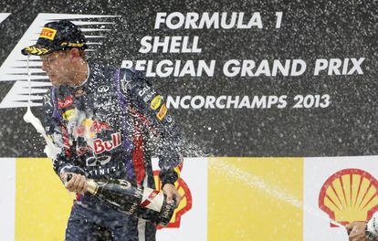 Vettel celebra la victoria en el trazado belga.
