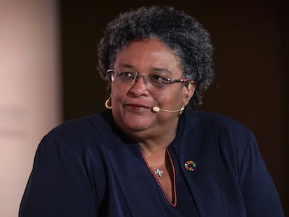 Mia Mottley en Punta Cana (República Dominicana), este jueves.