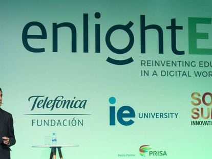 El presidente ejecutivo de Telefónica, José María Álvarez-Pallete, en la inaguración de 'enlightED', evento del South Summit 2018.
 