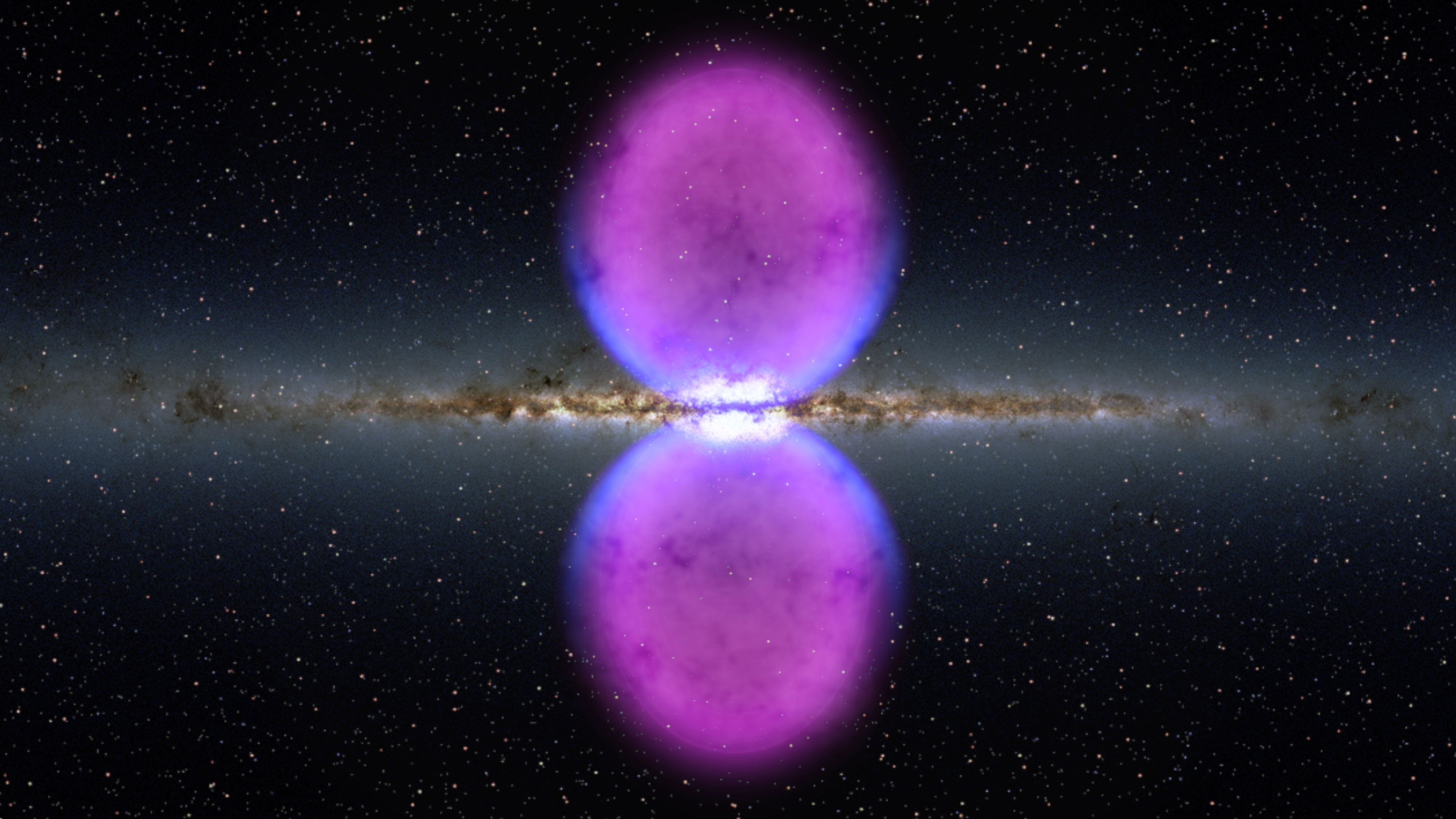 Ilustración de la Vía Láctea con las dos burbujas de rayos gamma descubiertas por el telescopio 'Fermi'.