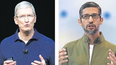 Tim Cook y Sundar Pichai, consejeros delegados de Apple y Google.