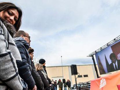 El candidato de JuntsxCat comparece a través de videoconferencia desde Bruselas en el acto de presentación de la candidatura