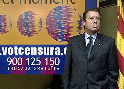 Ramón Fusté, el día que presentó una moción de censura en 2003 contra Joan Gaspart que al final retiró.
