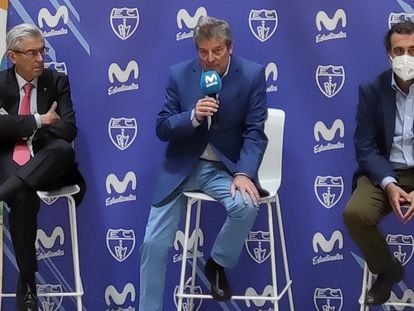 De izq. a dch. Miguel Ángel Bufalá, Fernando Galindo y José Asensio, en su comparecencia en Magariños