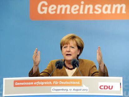 Angela Merkel este s&aacute;bado en un mitin en Cloppenburg. 