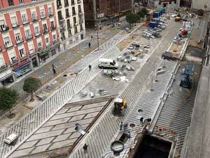 Imagen tomada ayer de las obras de remodelación de la plaza de Soledad Torres Acosta.