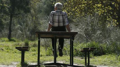 Un jubilado en la Casa de Campo de Madrid.