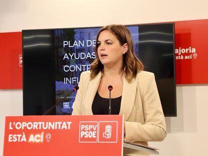 La vicealcaldesa de Valencia y candidata del PSPV a la Alcaldía en 2023, Sandra Gómez, en la presentación del plan con medidas para combatir la inflación y la especulación en la ciudad.