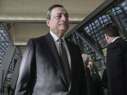 El presidente del Banco Central Europeo (BCE), Mario Draghi, durante la inauguraci&oacute;n oficial de la nueva sede del BCE.