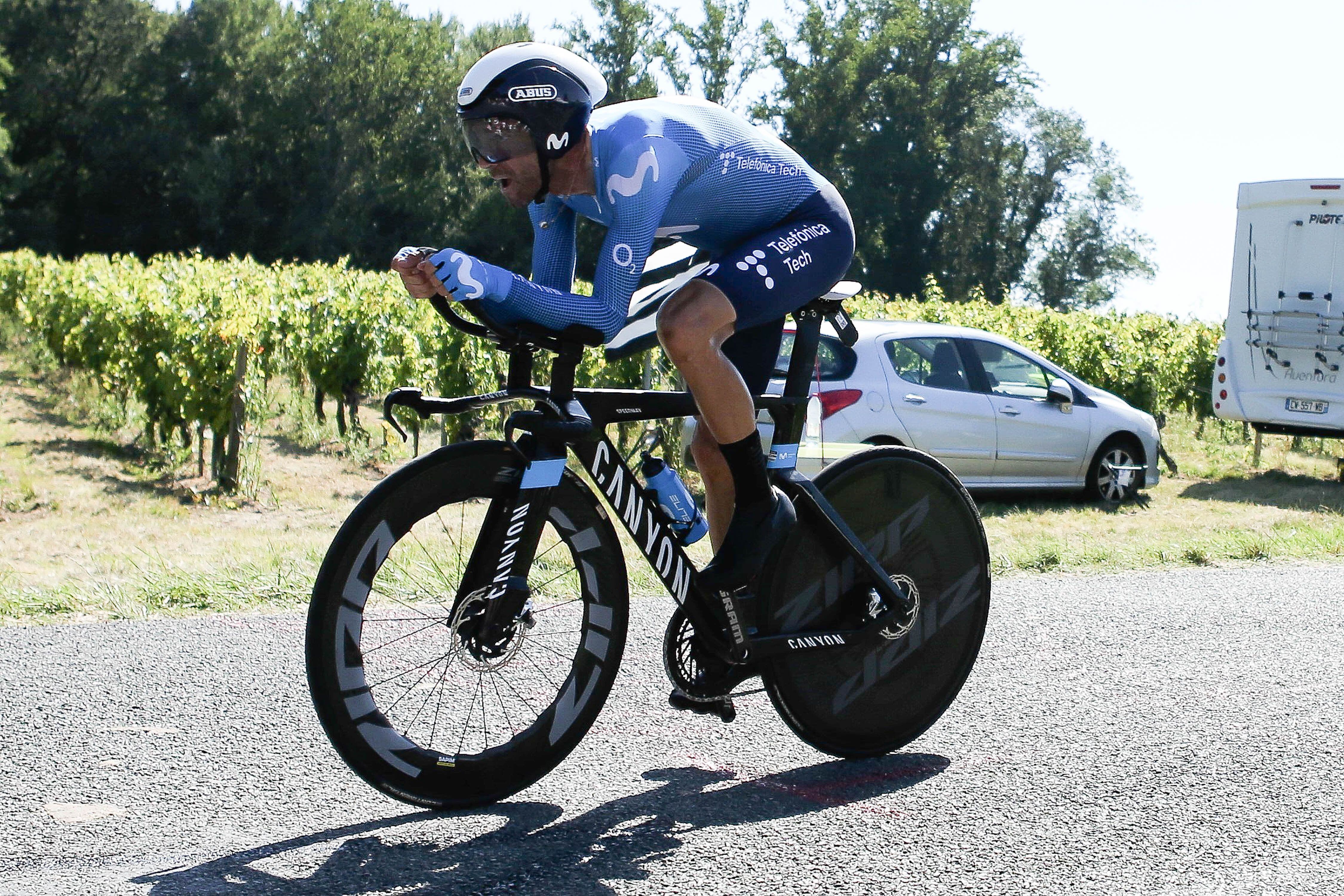 Alejandro Valverde en la cronometrada del 17 de julio en el Tour.