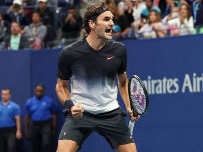 Roger Federer celebra su victoria frente a Feliciano L&oacute;pez.