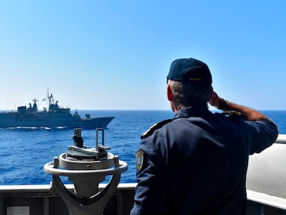 La flota europea durante sus maniobras en el Mediterráneo oriental, el pasado martes.