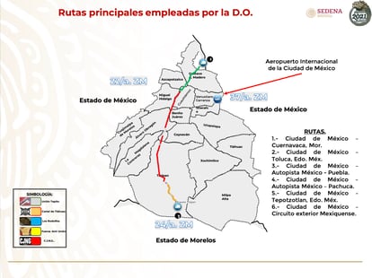 Rutas del narcotráfico en Ciudad de México, según un documento de la Sedena.